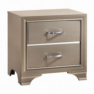 25 in. Champagne Gold and Chrome 2-Drawer Wooden Nightstand