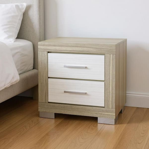 Natural, White 2 Drawer 21.50 in. Nightstand