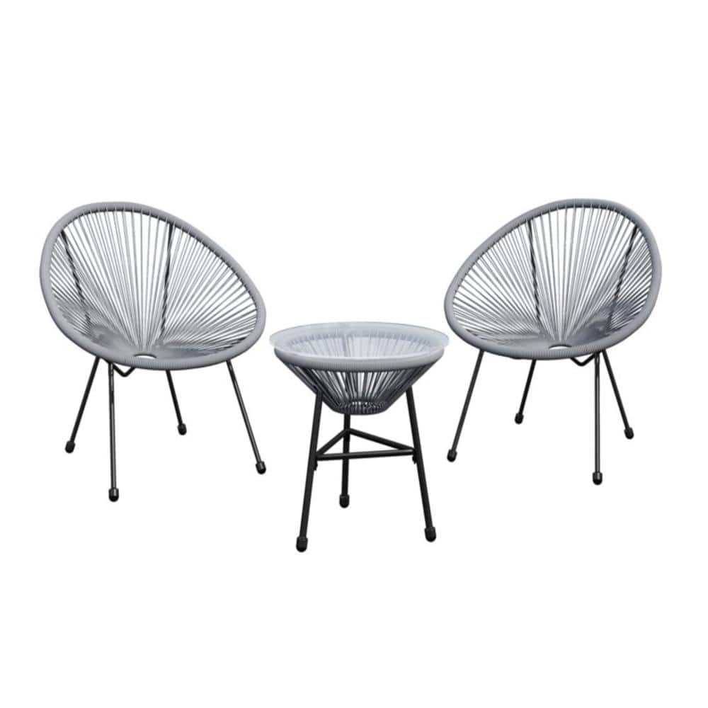 3-Piece Wicker Patio Bistro Set , 2 Black Chairs & Glass Table, Gray price history on PriceWatchPro