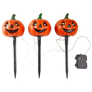 14.5 in. H Lighted Jack-o-Lantern Halloween Pathway Markers (Set of 3)