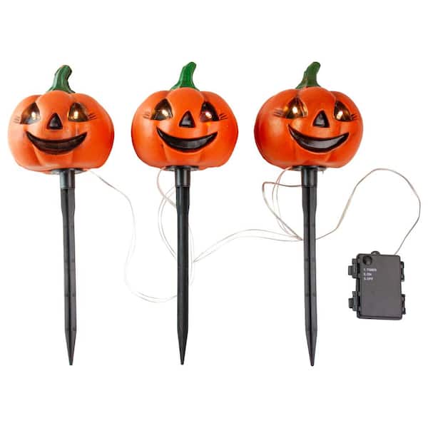 Northlight 14.5 in. H Lighted Jack-o-Lantern Halloween Pathway Markers (Set of 3)