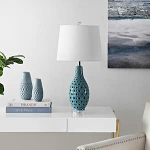 Harlem 25 in. Blue Table Lamp with White Shade