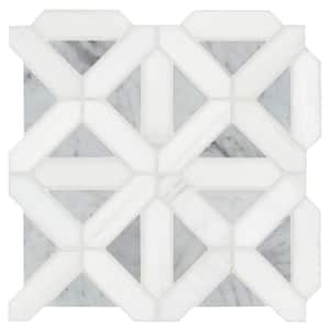 Bianco Dolomite Geometrica 12 in. x 12 in. x 10 mm Polished Marble Mosaic Tile (10 sq. ft./case)