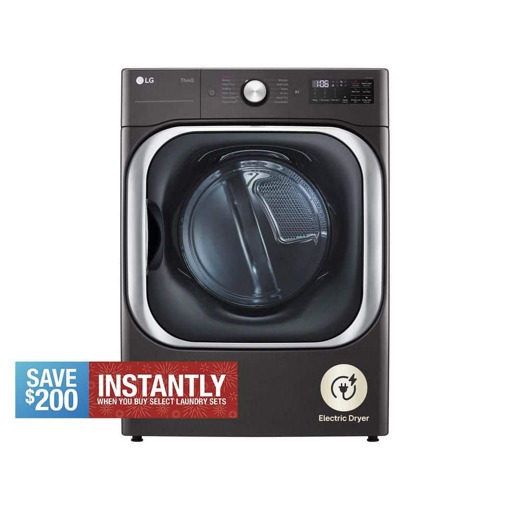 9.0 cu. ft. Vented SMART Stackable Electric Dryer in Black Steel with TurboSteam and Sensor Dry Technology