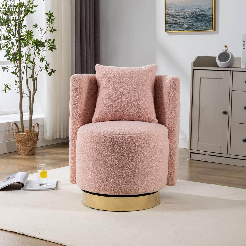 Pink Swivel Barrel Chair, Modern Curved Tufted Back With Gold Metal ...