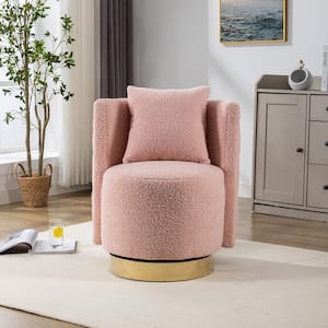 Pink Swivel Barrel Chair, Modern Curved Tufted Back With Gold Metal Base