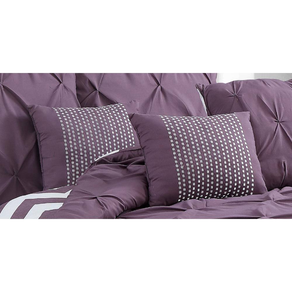 Plum Queen Reversible Microfiber Comforter Set with Decorative Pillows