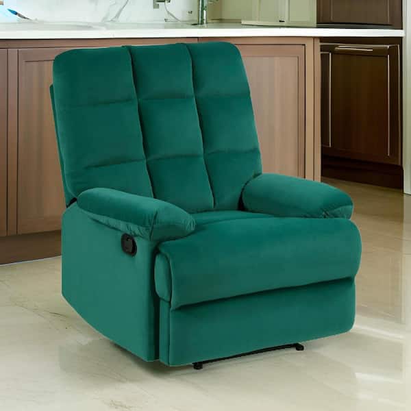 Benjara Green Velvet Manual Recliner with Cushioned Seat and Solid Wood