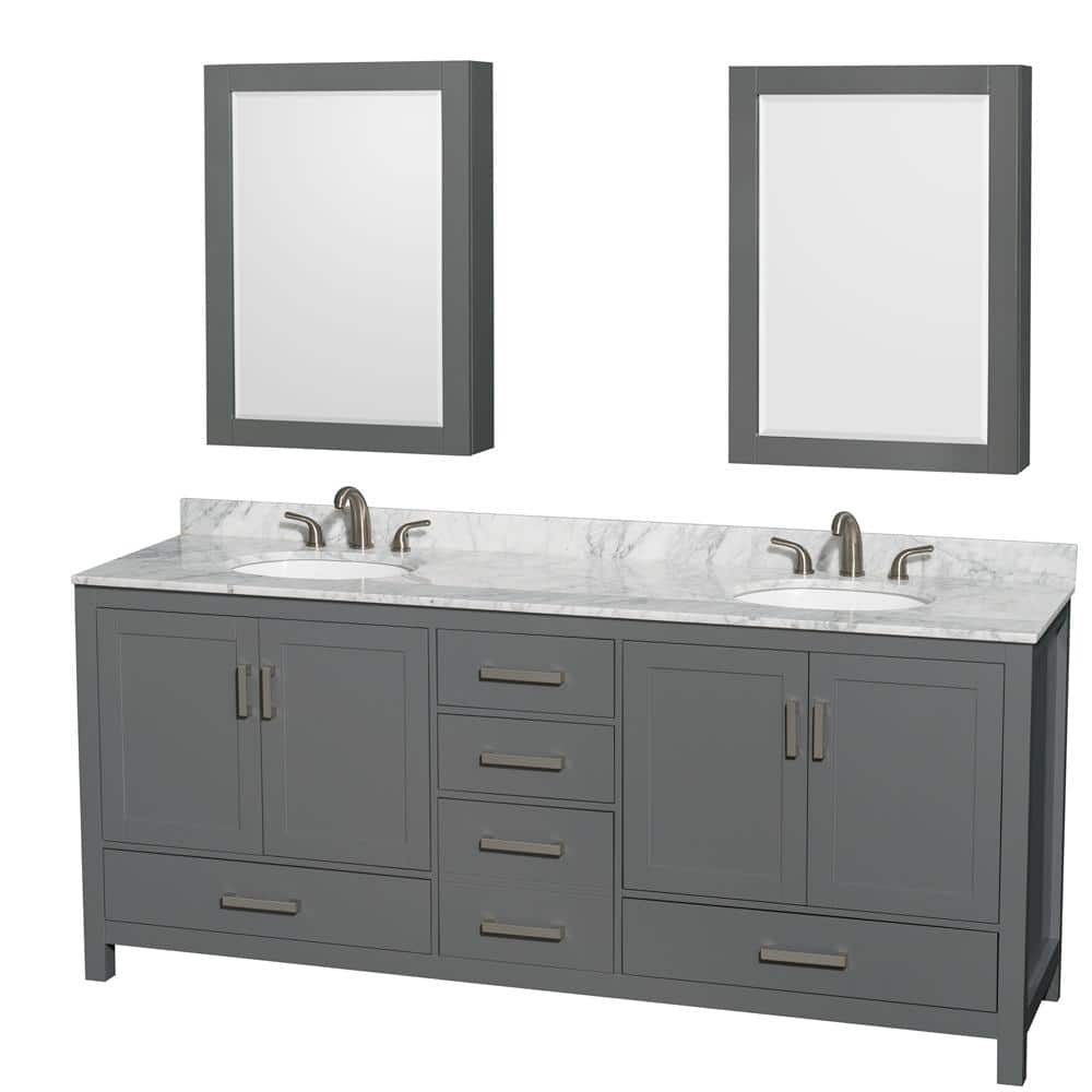 Sheffield 80 in. W x 22 in. D x 35 in. H Double Bath Vanity in Dark Gray with White Carrara Marble Top and MC Mirrors price history on PriceWatchPro