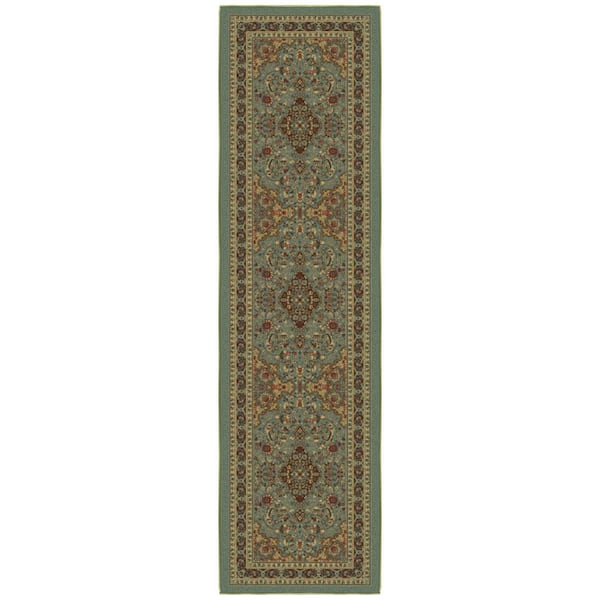 Ottomanson Ottohome Collection Non-Slip Rubberback Medallion 2x7 Indoor Runner Rug, 1 ft. 10 in. x 7 ft., Dark Seafoam Green