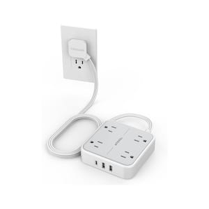 5 ft. Flat Plug Ultra Thin Extension Cord Power Strip 4-Outlets Surge Protector in White with 2 USB and 1 Type C Ports