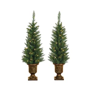 3.5 ft. Indoor Pre-Lit Potted Norway Pine Artificial Christmas Trees with 50 Clear Lights and 128 Tips (Set of 2)