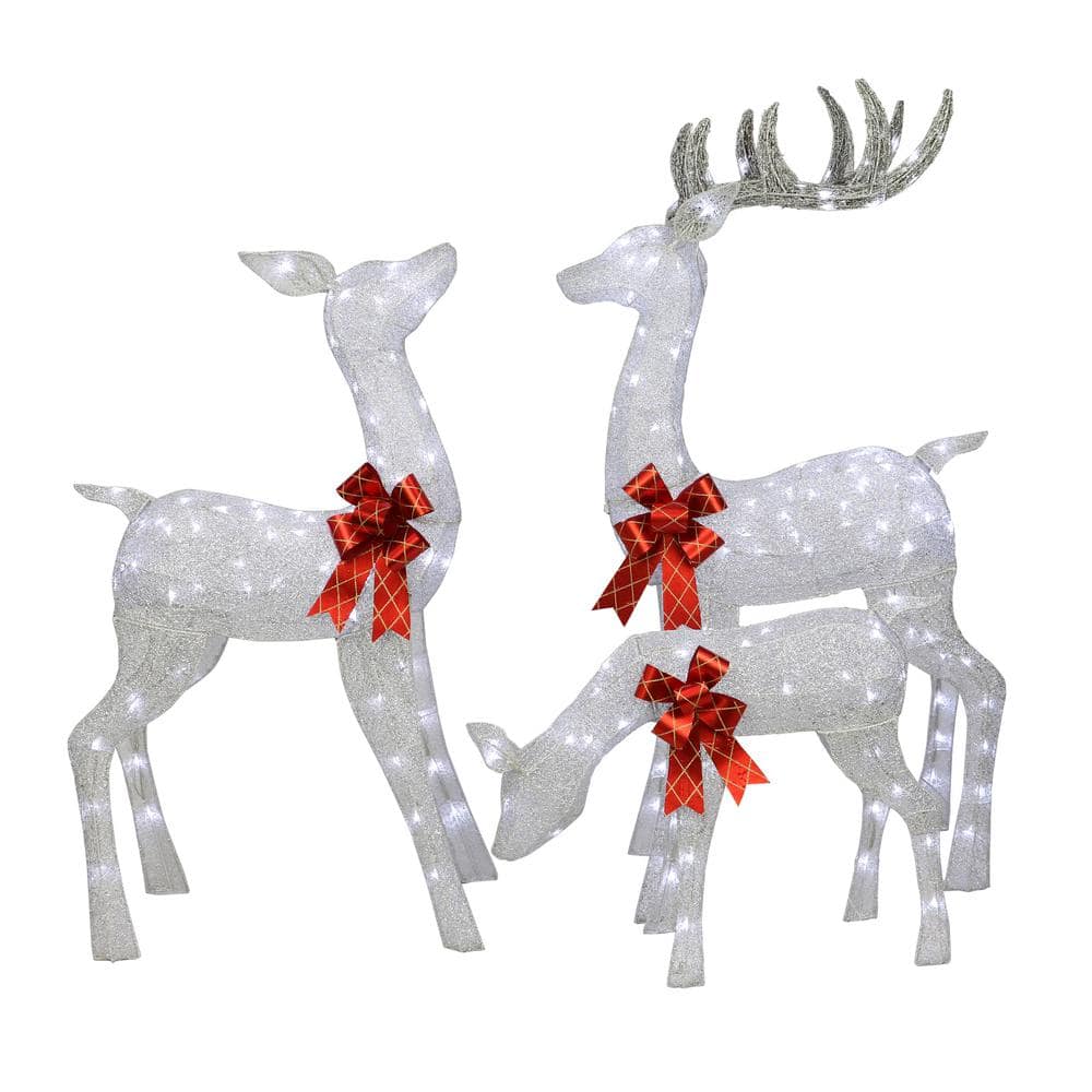 Puleo International 48 in. Silver Outdoor Christmas Lighted Deer Family ...