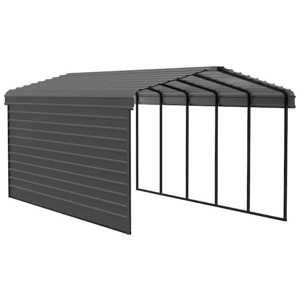 12 ft. W x 24 ft. D x 9 ft. H Charcoal Galvanized Steel Carport with 1-Side Wall Kit