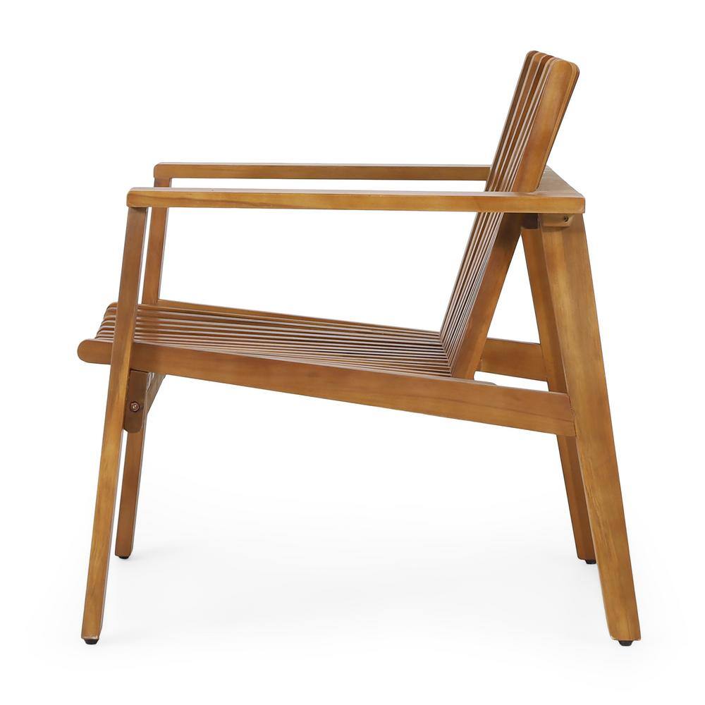 Teak Acacia Wood Slatted Club Chair with Armrests