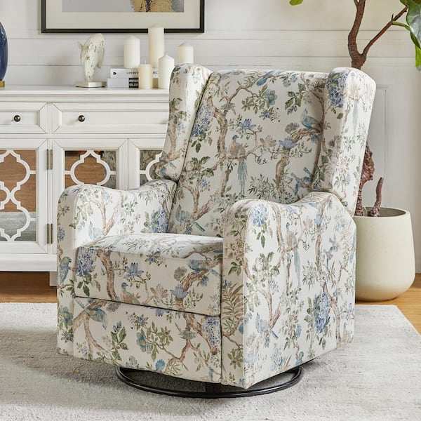 JAYDEN CREATION Bernd Floral Polyester Swivel Glider Recliner with Rocking