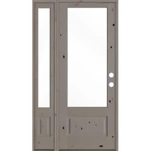 50 in. x 96 in. Farmhouse Knotty Alder Left-Hand/Inswing 3/4 Lite Clear Glass Grey Stain Wood Prehung Front Door w/LSL