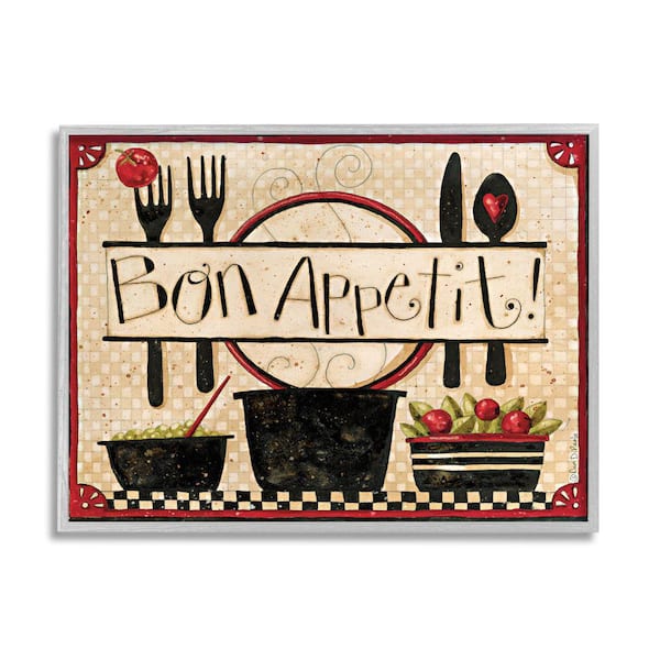 Stupell Industries "Bon Appetit Phrase Vintage Kitchen Cooking Charm" by Dan DiPaolo Framed Drink Wall Art Print 11 in. x 14 in.