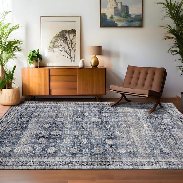 9 ft. x 12 ft. Blue Large Size Interior Decoration Distressed