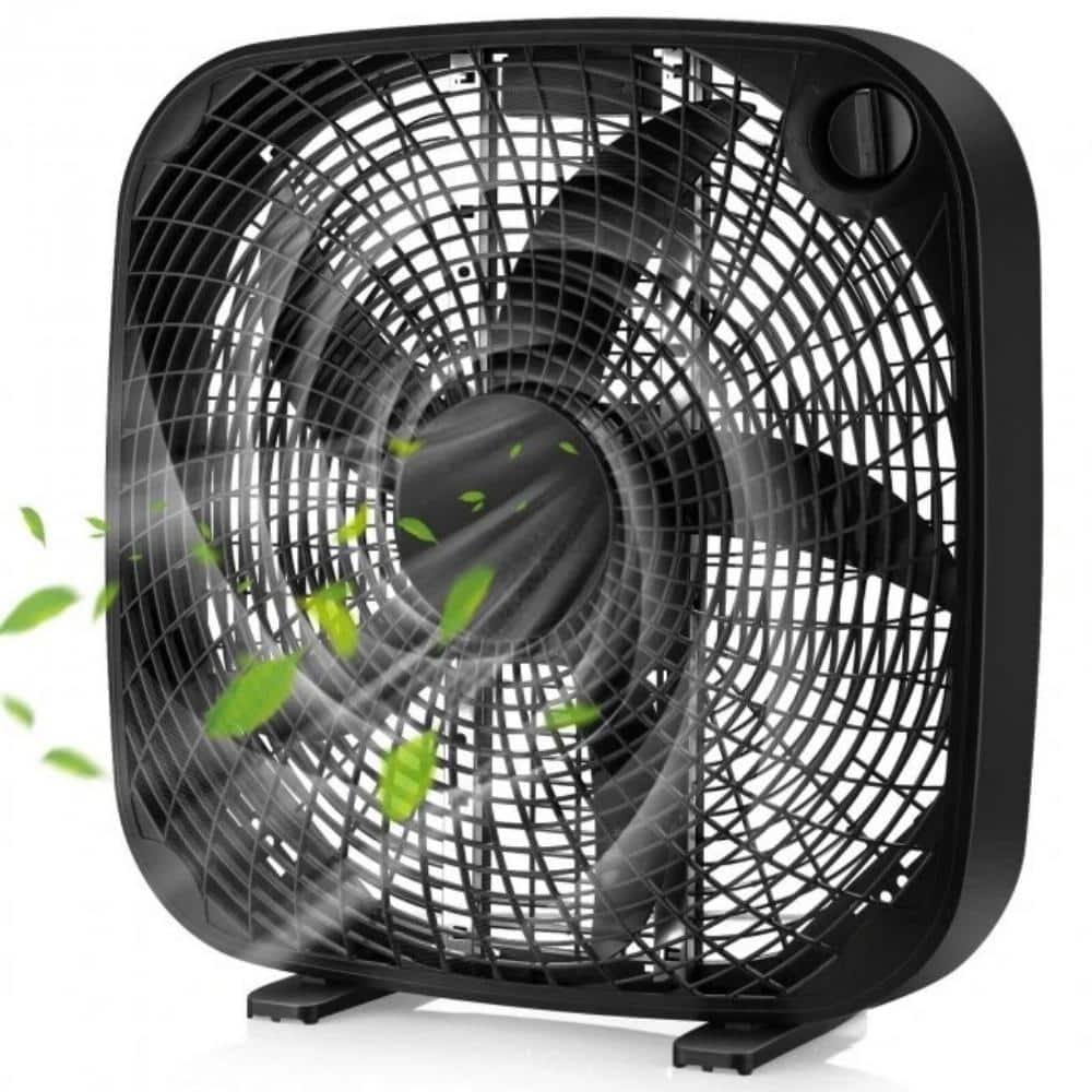 20 in. 3 Fan Speeds Box Fan in Black with Knob Control