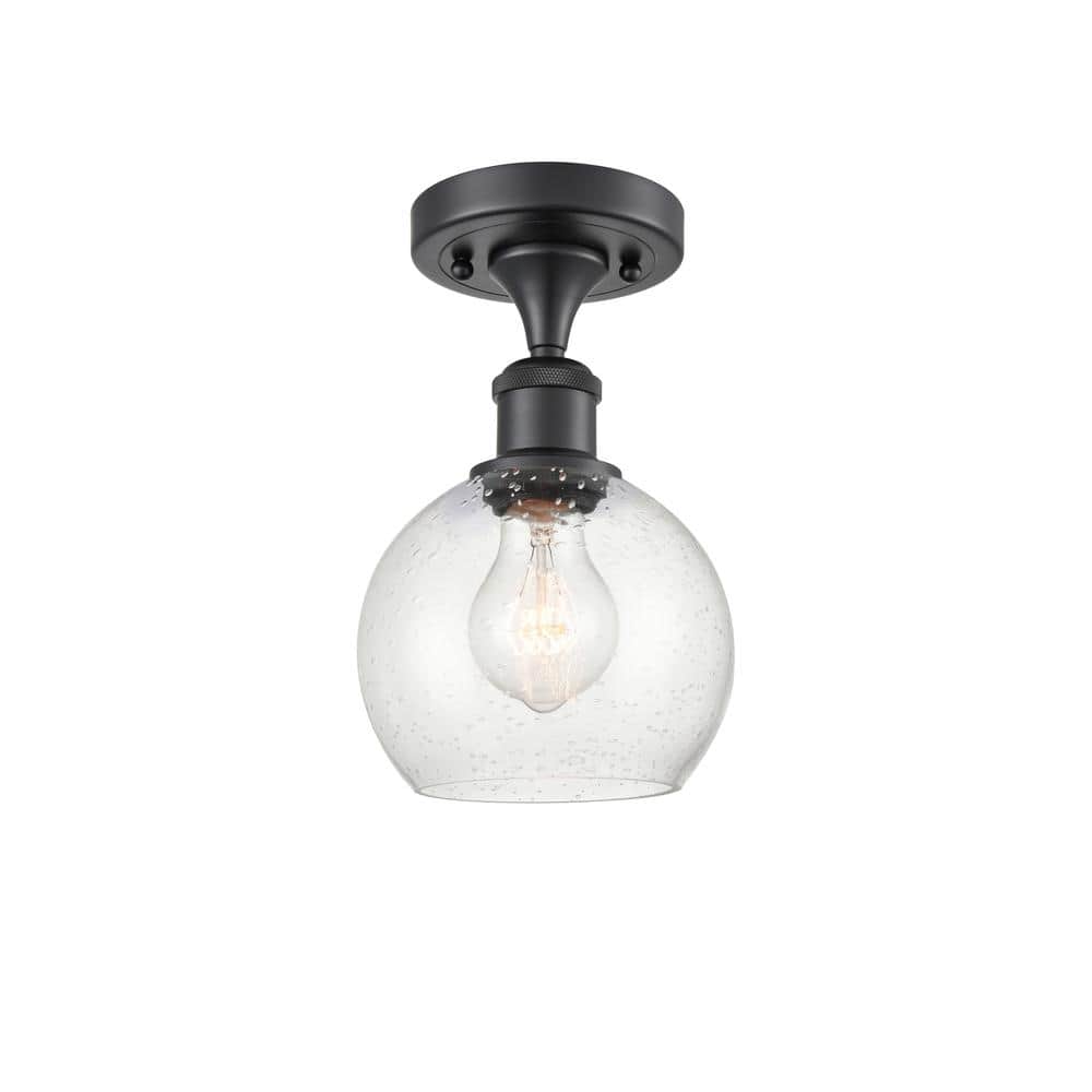 Athens 6 in. 1-Light Matte Black Semi-Flush Mount with Seedy Glass Shade price history on PriceWatchPro