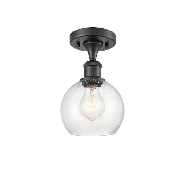 Innovations Athens 6 in. 1-Light Matte Black Semi-Flush Mount with Seedy Glass Shade