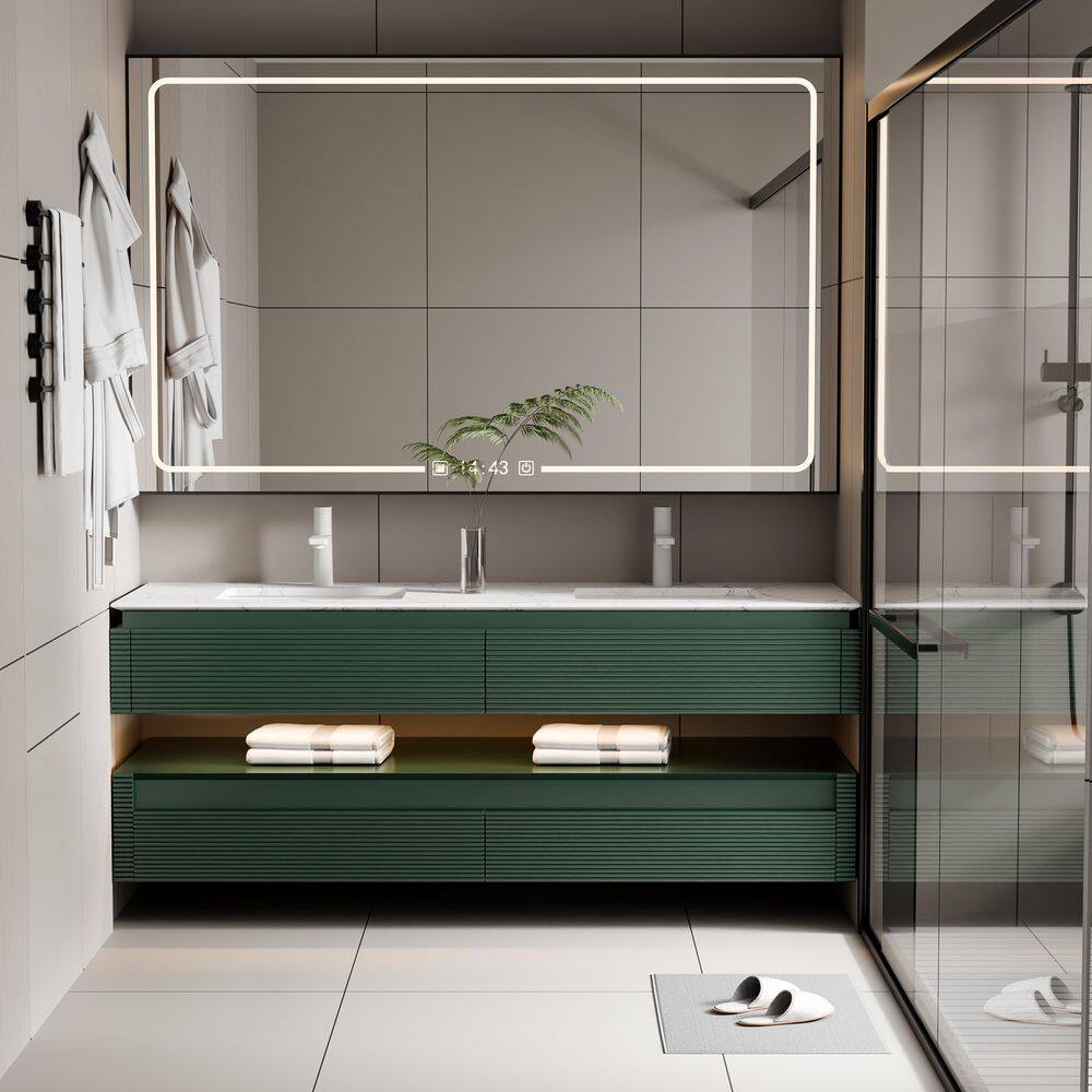 Wilton 60 in. W x 20.8in. D x 19.6 in. H Floating Bathroom Vanity Set in Green with White Double Undermount Basins price history on PriceWatchPro