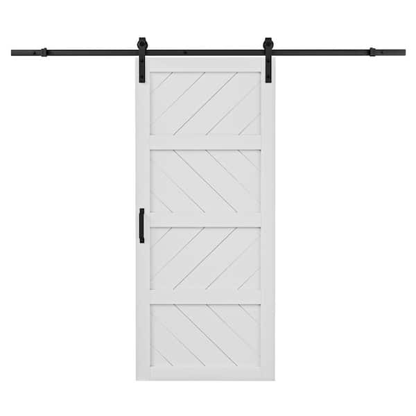 ARK DESIGN 36 in. x 84 in. 4-Lites White Wave MDF Barn Door Slab with Installation Hardware Kit