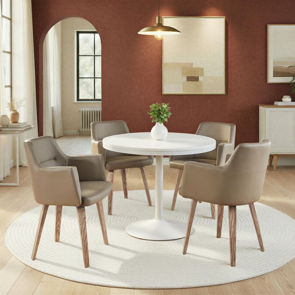 Andrew Grey Faux Leather and Whitewashed Wood Dining Chair with Bent Wood Legs (Set of 2)