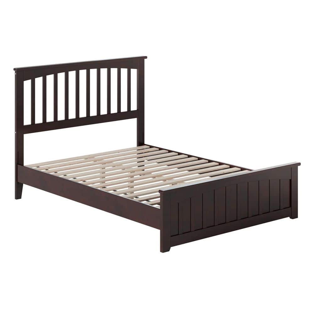 Espresso Full Wood Platform Bed with Slatted Headboard and Footboard