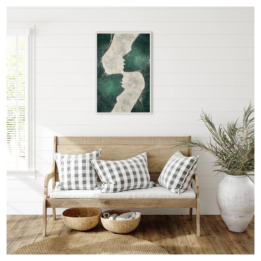 Emerald Love Green and Gray Abstract Canvas Wall Art