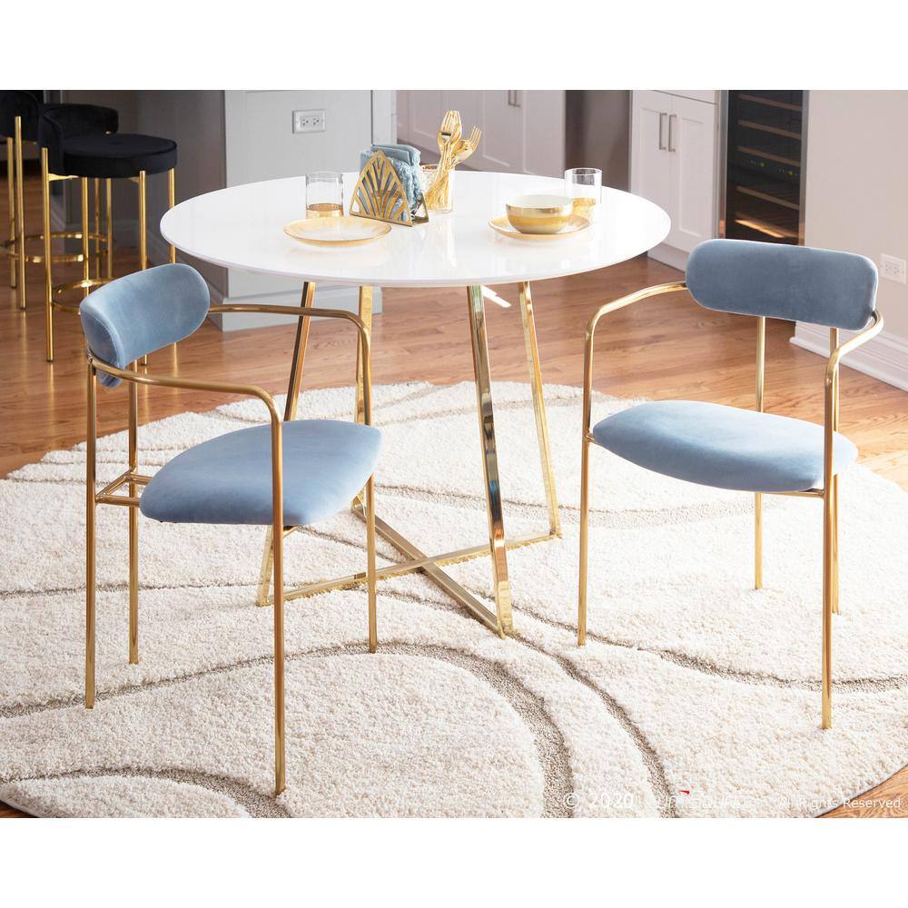 Blue Velvet Upholstered Arm Chair with Metal Frame