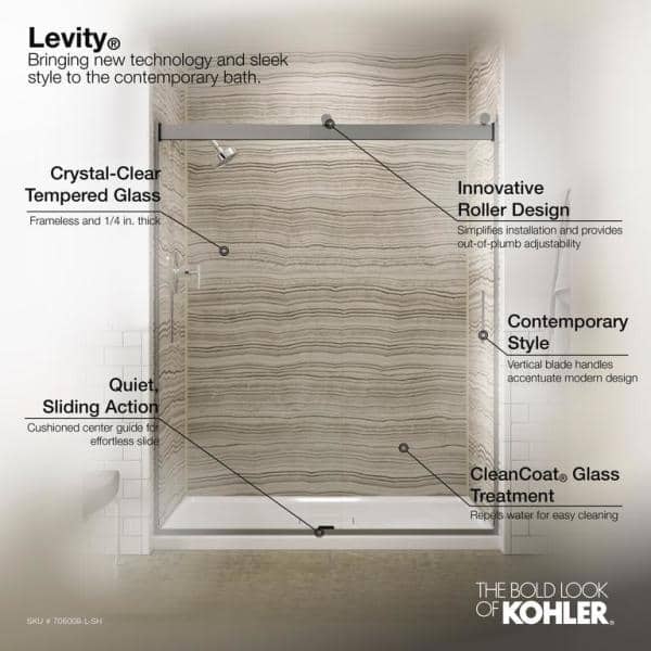 Levity 74" Frameless Sliding Shower Door in Clear Glass with Anodized Brushed Bronze Frame