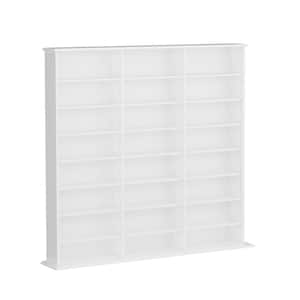 Triple Width White Media Storage Display Cabinet 8.75 in. D x 56 in. W x 51 in. H