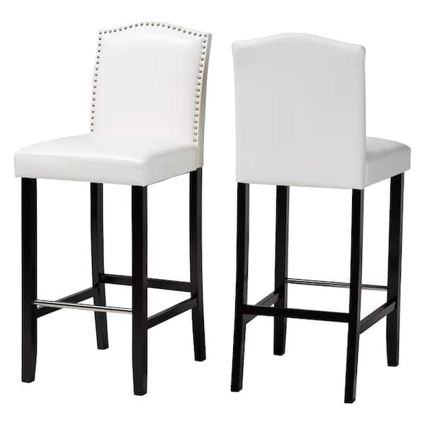 Baxton Studio Libra White Faux Leather Upholstered 2-Piece Bar Stool Set