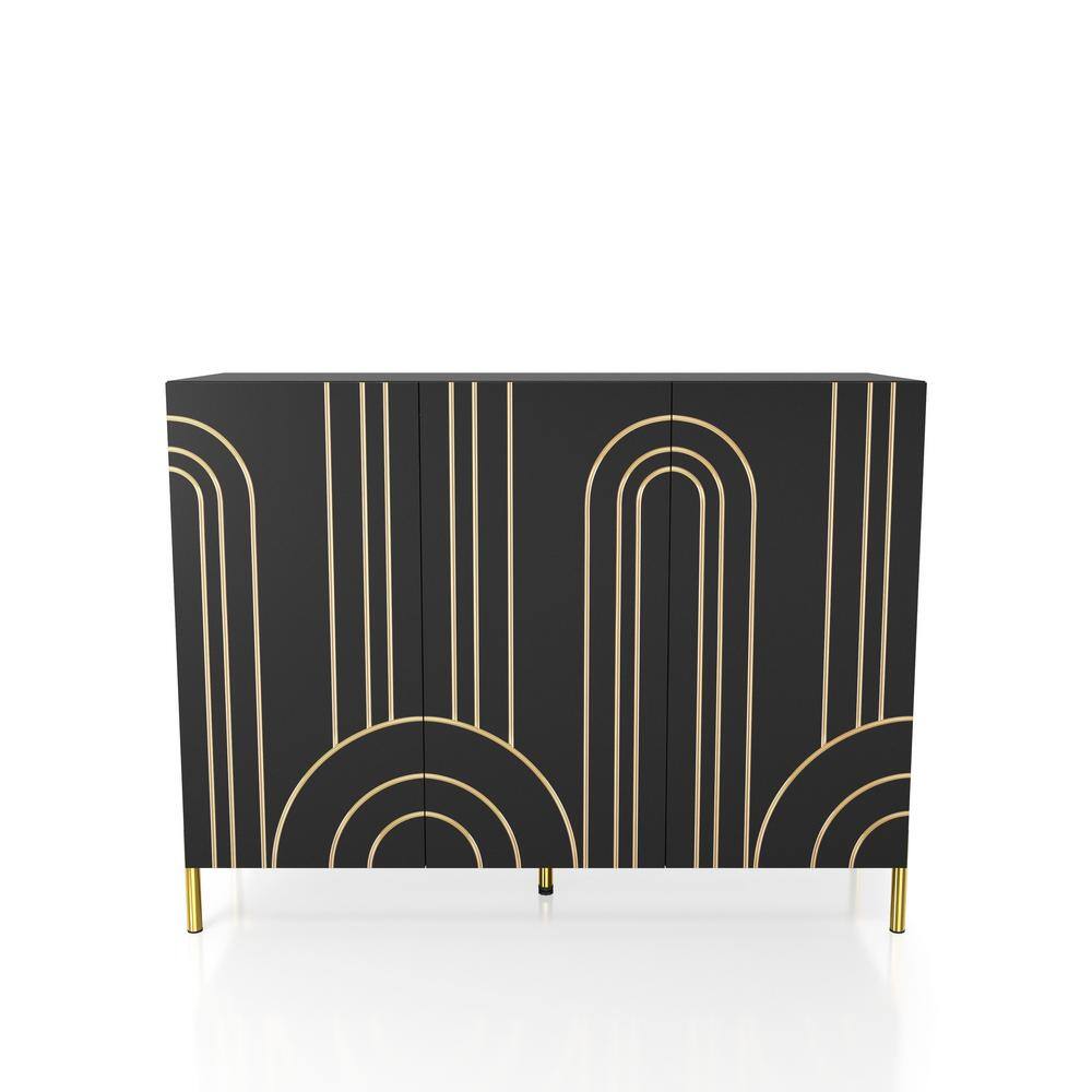 Black and Gold Art Deco Geometric Buffet Sideboard