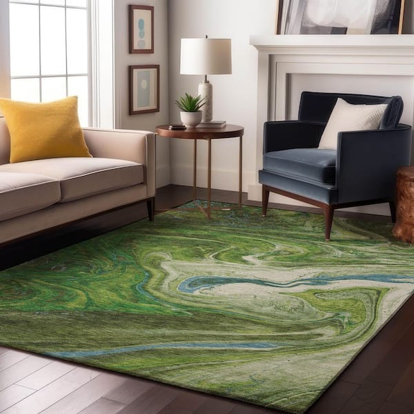 Mayfield Premium Machine Washable Abstract AMF1061 Green 10 ft. x 14 ft. Area Rug
