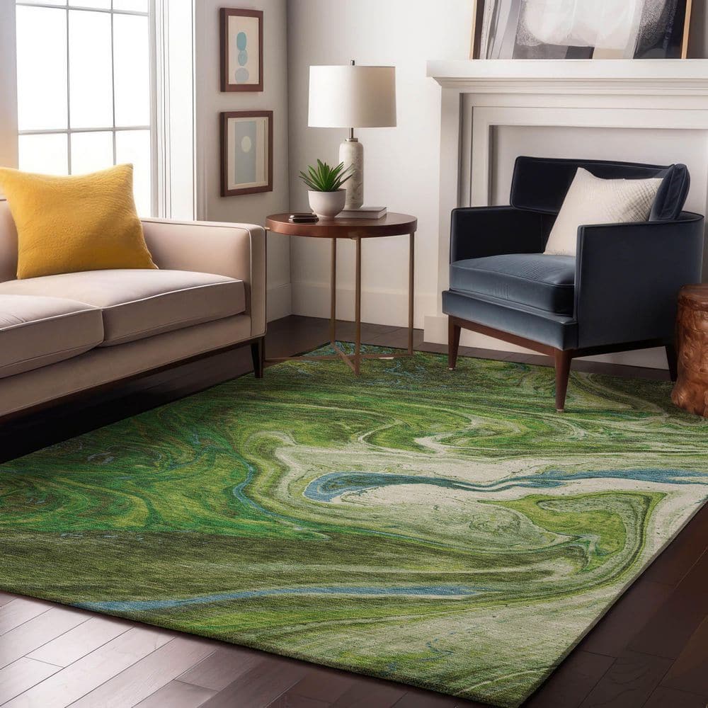 Mayfield Premium Machine Washable Abstract AMF1061 Green 9 ft. x 12 ft. Area Rug price history on PriceWatchPro