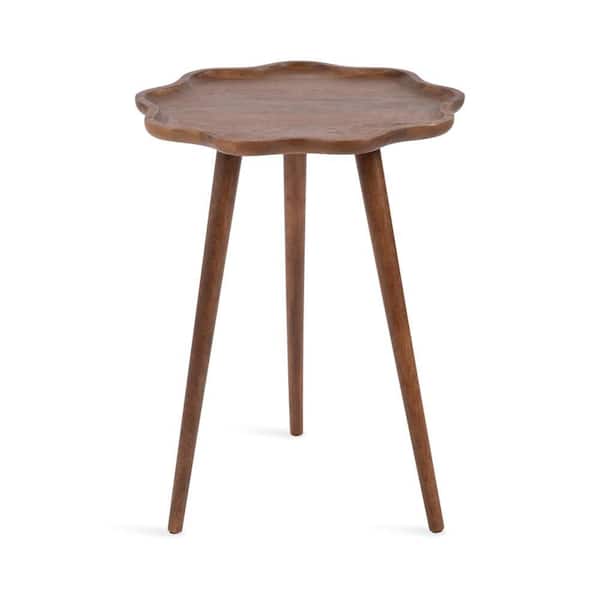 Alezar 19 in. Walnut Brown Scalloped Solid Wood End Table