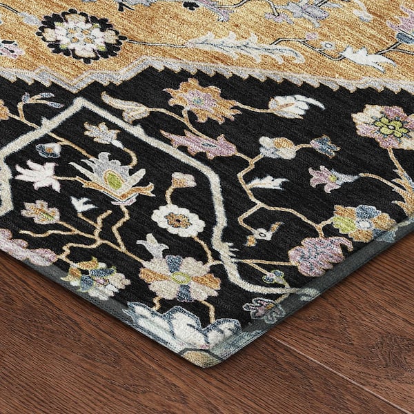 Mayfield Premium Machine Washable Abstract AMF2533 Black 2 ft. x 3 ft. Accent Rug