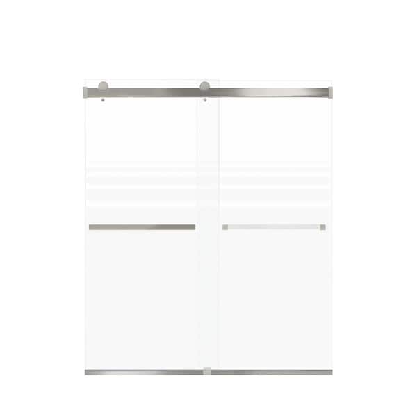 Transolid Brianna 60 in. W x 70 in. H Sliding Frameless Shower Door in Brushed Stainless with Frosted Glass
