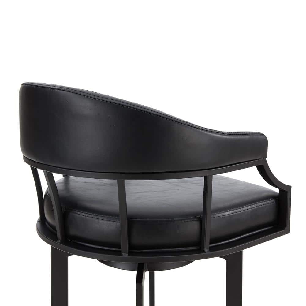 Black Faux Leather Swivel Bar Stool with Metal Frame