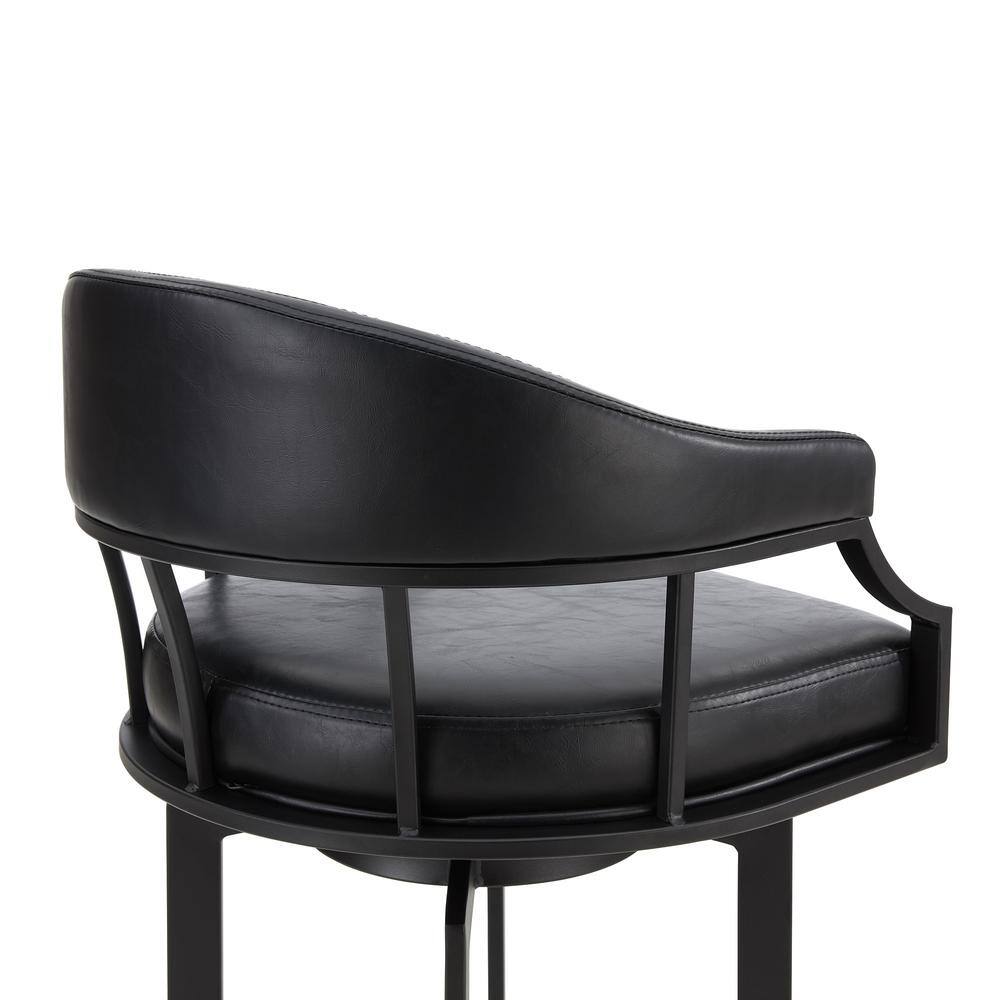Black Faux Leather Swivel Bar Stool with Metal Frame