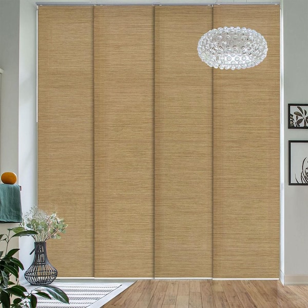 Godear Design Pecan Cordless Light Filtering Adjustable Sliding Panel Blind with 23 in. Slats Up to 86 in. W x 96 in. L