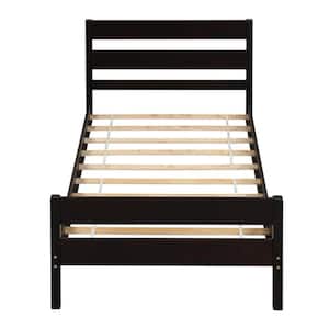 Espresso Twin Platform Bed Frame Heavy Duty Twin Size Bed Frame Wood Platform Bed with Headboard and Foot-Board