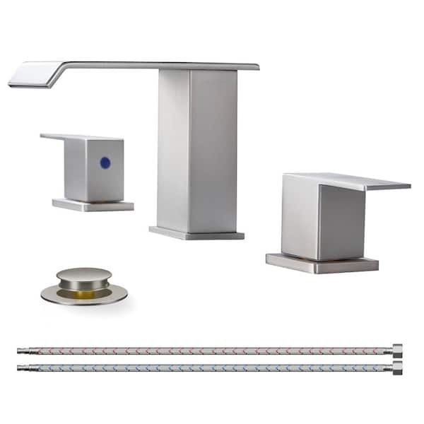 8 in. Widespread Double Handle Bathroom Faucet with Metal Pop-up Drain in Brushed Nickel