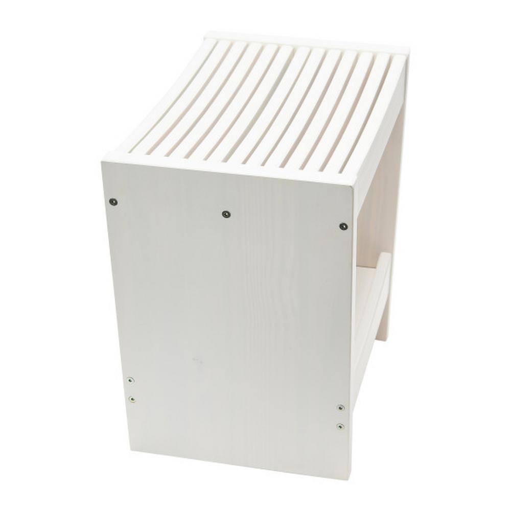 White Solid Wood Footstool with Storage Shelf