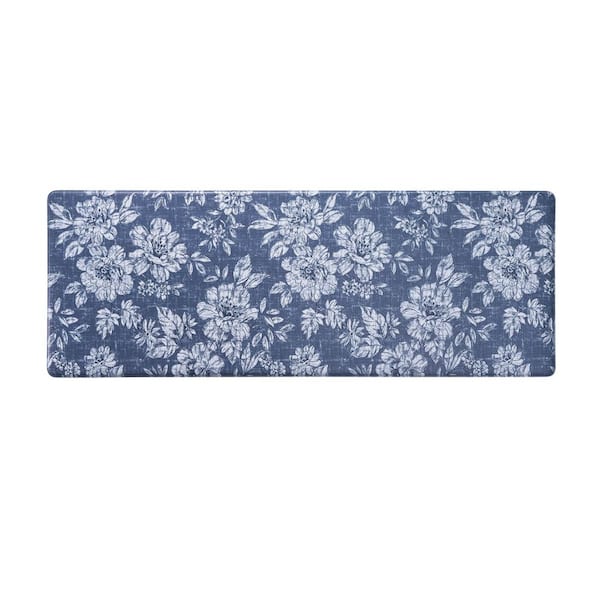 Navy Iris Floral 17.5 in. x 48 in. Anti-Fatigue Wellness Mat