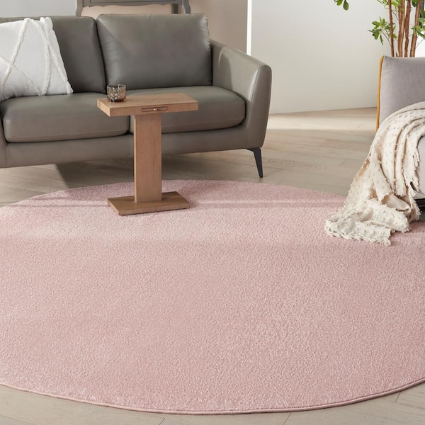 Essentials 8 ft. x 8 ft. Pink Round Solid Indoor/Outdoor Area Rug