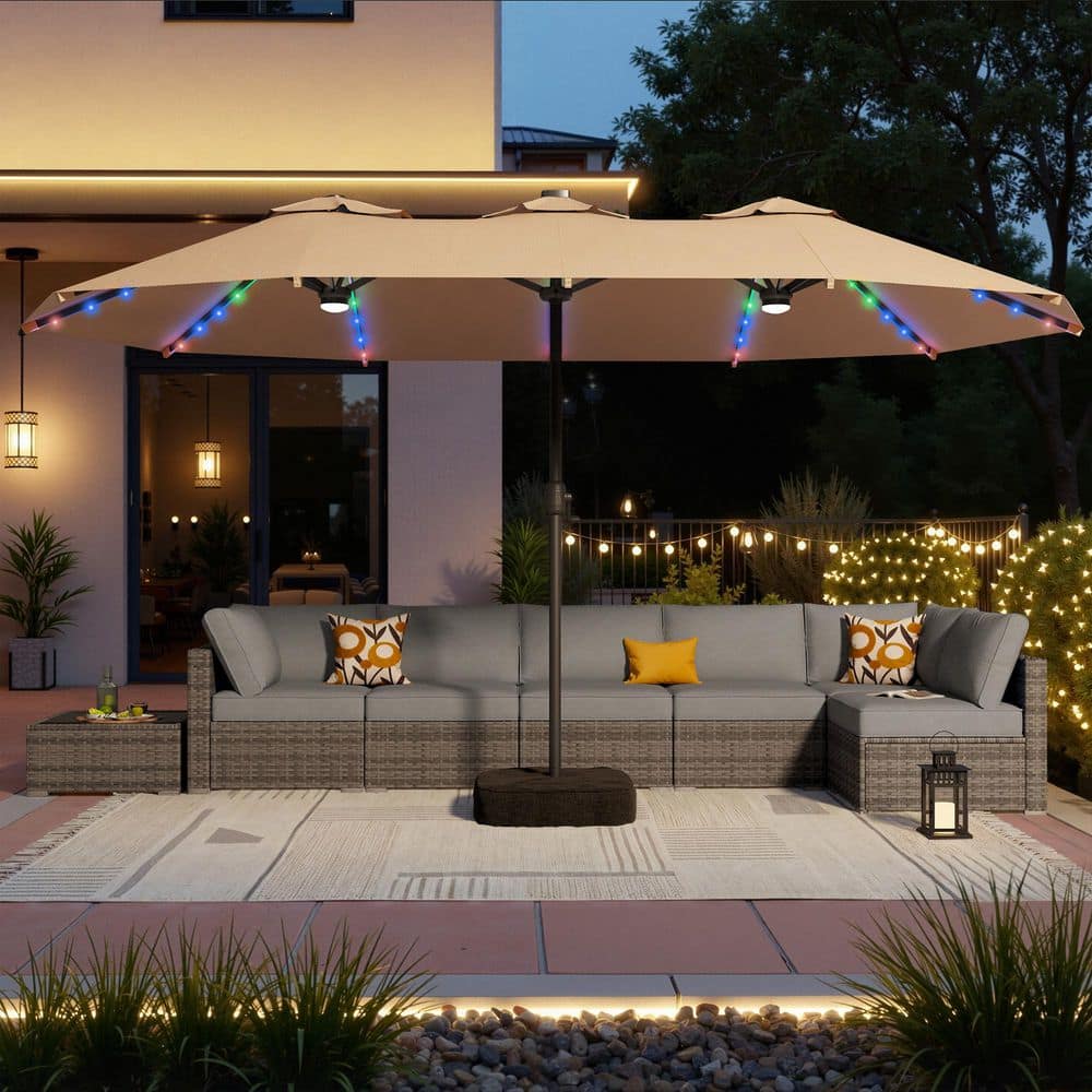Hoppy Gray 8-Piece Wicker Patio Conversation Set with Dark Gray Cushions and Patio Umbrella in Khaki price history on PriceWatchPro